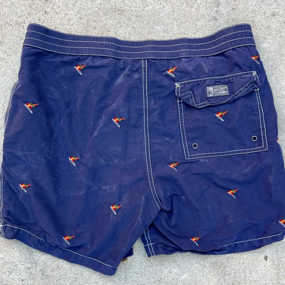 Men's Vintage Polo Ralph Lauren Swim Trunks Blue All-Over Print M Sailboat‎ Prep